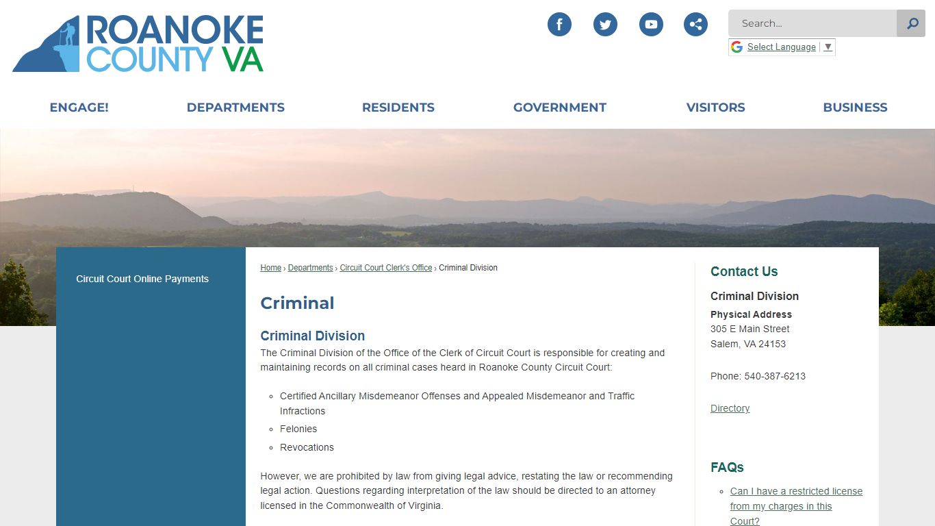 Criminal | Roanoke County, VA - Official Website